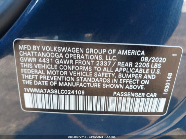 1VWMA7A38LC024109 Volkswagen Passat 2.0t R-line