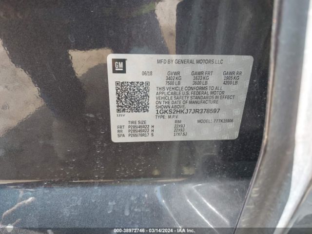 1GKS2HKJ7JR378597 GMC YUKON XL DENALI