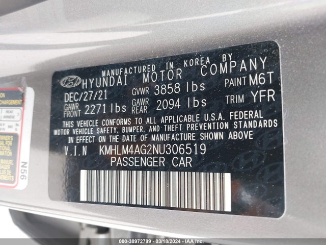 Hyundai ELANTRA SEL 2022 KMHLM4AG2NU306519 Image 9