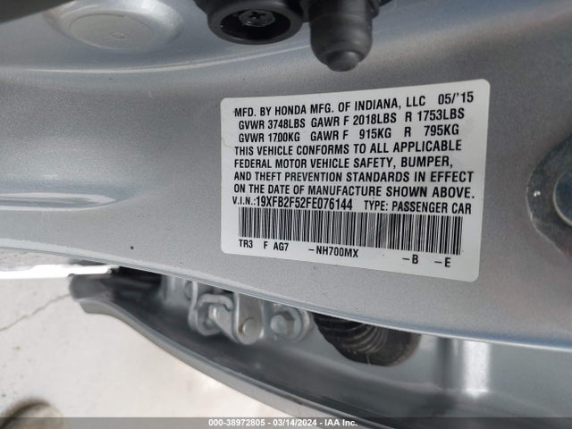 Honda Civic Lx 2015 19XFB2F52FE076144 Image 9