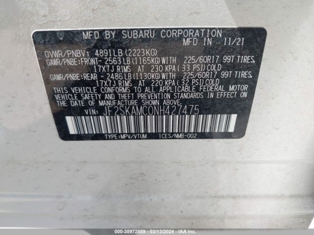 JF2SKAMC0NH427475 Subaru Forester Wilderness