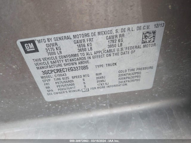 Chevrolet Silverado 1500 1lt 2014 3GCPCREC7EG337085 Image 9