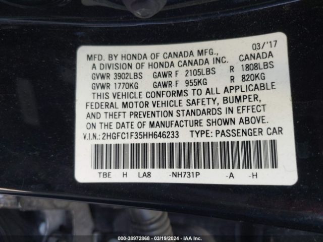 2HGFC1F35HH646233 Honda Civic Ex-t