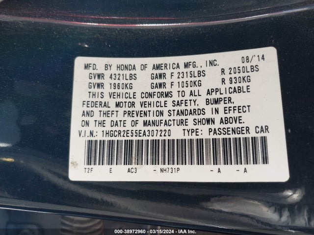 Honda Accord Sport 2014 1HGCR2E55EA307220 Image 9
