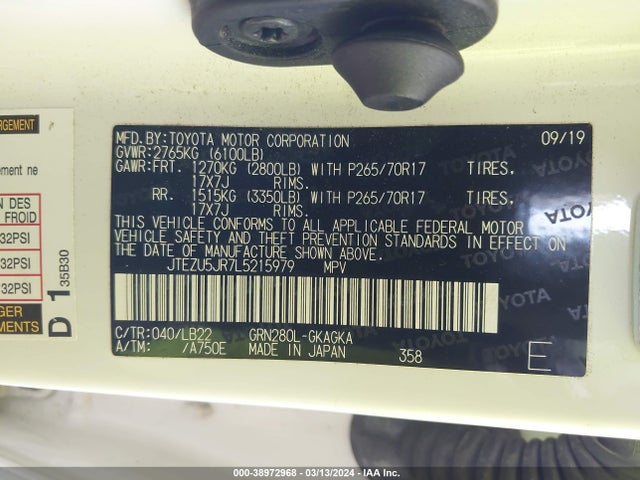Toyota 4runner Sr5 Premium 2020 JTEZU5JR7L5215979 Image 9