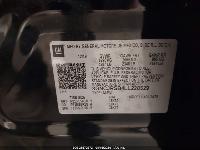 Chevrolet Trax Awd Premier 2020 3GNCJRSB4LL228529 Image 9