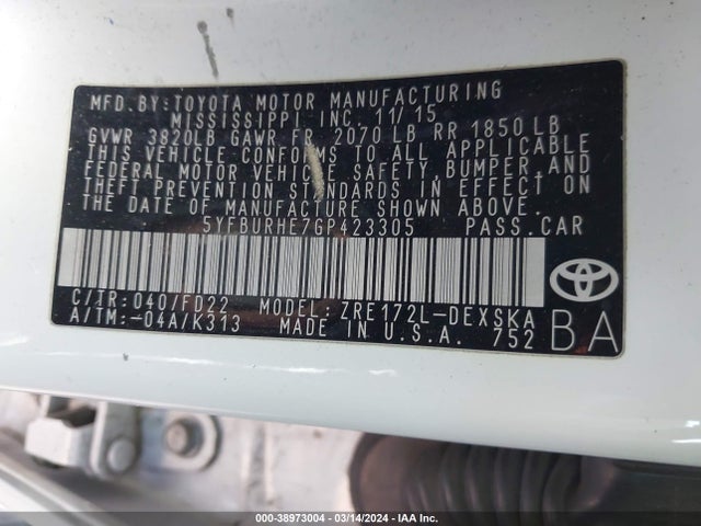 Toyota Corolla S Plus 2016 5YFBURHE7GP423305 Image 9