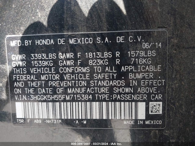 Honda FIT LX 2015 3HGGK5H55FM715384 Image 9