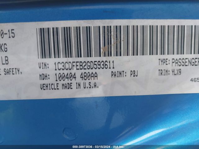 1C3CDFEB2GD593611 Dodge DART GT