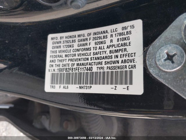 Honda CIVIC EX 2015 19XFB2F81FE117440 Image 9