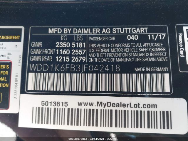 WDD1K6FB3JF042418 Mercedes-Benz E 400