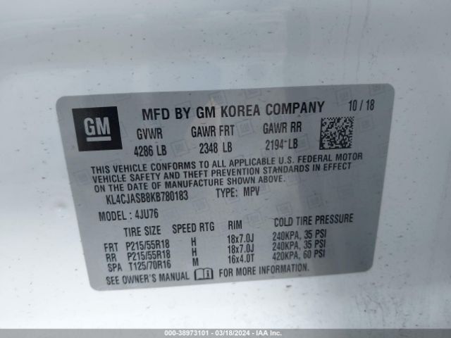 KL4CJASB8KB780183 Buick Encore Fwd Preferred