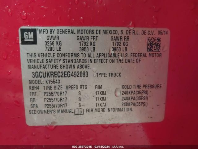 3GCUKREC2EG492083 Chevrolet Silverado 1500 1lt