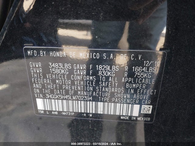 Honda FIT LX 2020 3HGGK5H45LM702394 Image 9