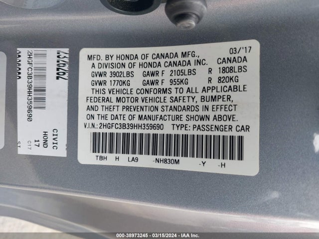 Honda Civic Ex-t 2017 2HGFC3B39HH359690 Image 9