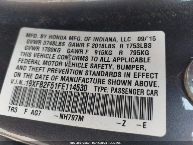Honda Civic Lx 2015 19XFB2F51FE114530 Image 9