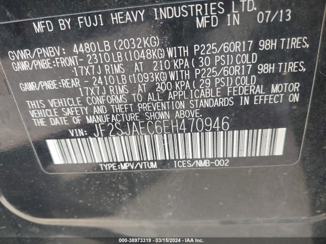 Subaru Forester 2.5i Premium 2014 JF2SJAEC6EH470946 Image 9