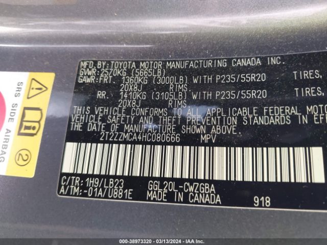 2T2ZZMCA4HC080666 Lexus RX 350