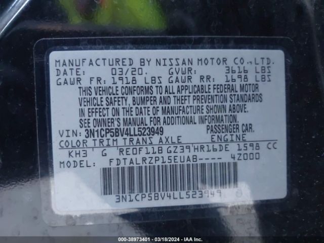 3N1CP5BV4LL523949 Nissan Kicks S Xtronic Cvt