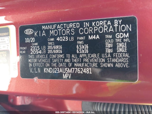 KIA SOUL LX 2021 KNDJ23AU5M7762481 Image 9