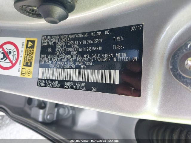 Toyota Highlander Limited Platinum 2017 5TDDZRFH7HS390760 Image 9