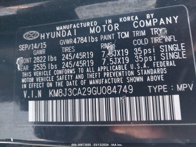 Hyundai Tucson Sport 2016 KM8J3CA29GU084749 Image 9