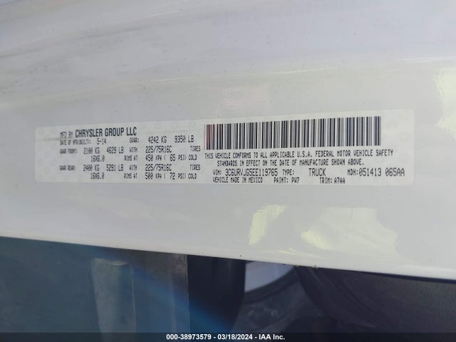 RAM Promaster 3500 High Roof 2014 3C6URVJG5EE119765 Image 9