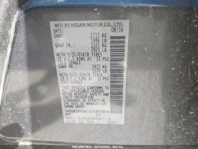 Nissan Pathfinder S 2017 5N1DR2MM8HC608984 Image 9