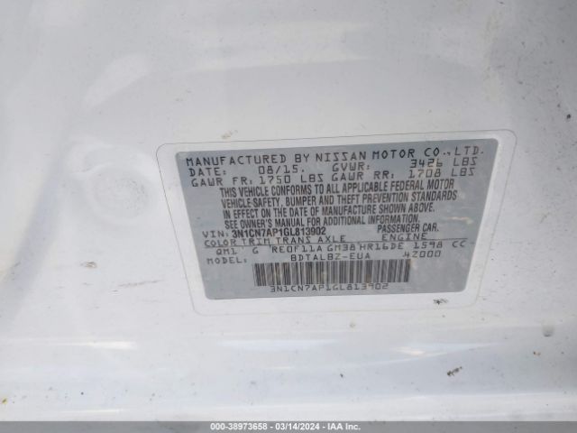 3N1CN7AP1GL813902 Nissan Versa 1.6 S/1.6 S+/1.6 Sl/1.6 Sv