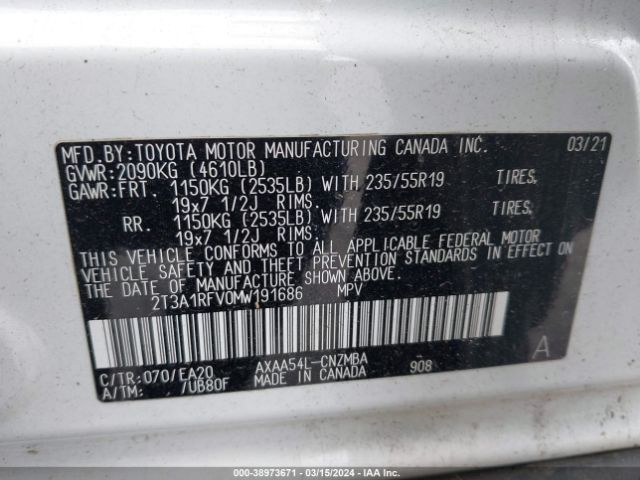 2021 TOYOTA RAV4 2T3A1RFV0MW191686 Photo 8