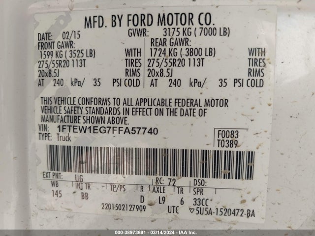 Ford F-150 Platinum 2015 1FTEW1EG7FFA57740 Image 9