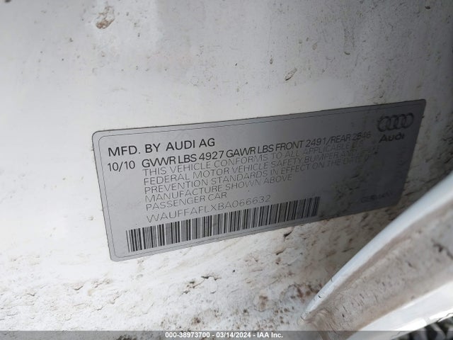 2011 Audi A4 2.0t Premium მანქანა იყიდება აუქციონზე, vin: WAUFFAFLXBA066632, აუქციონის ნომერი: 38973700