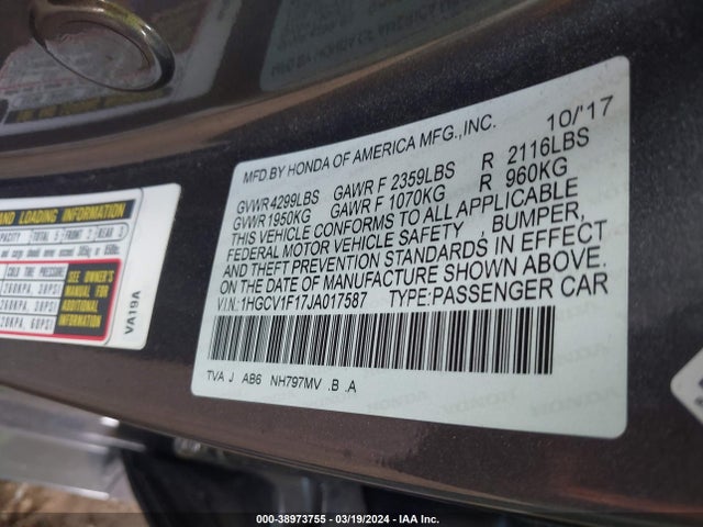 Honda ACCORD LX 2018 1HGCV1F17JA017587 Image 9