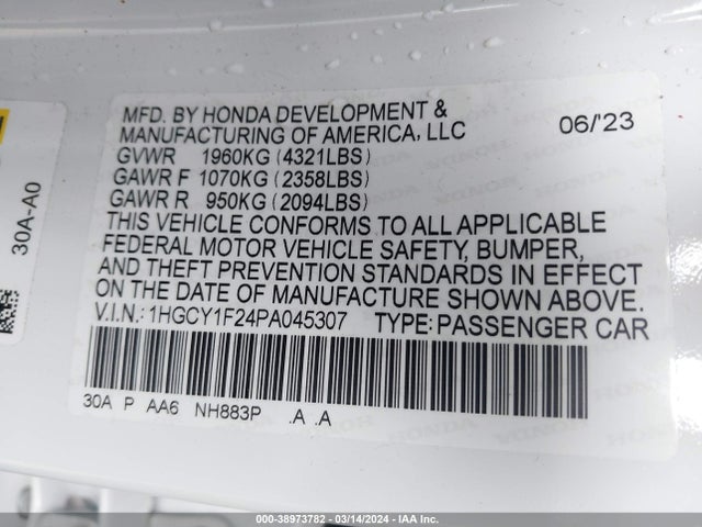 Honda ACCORD LX 2023 1HGCY1F24PA045307 Image 9