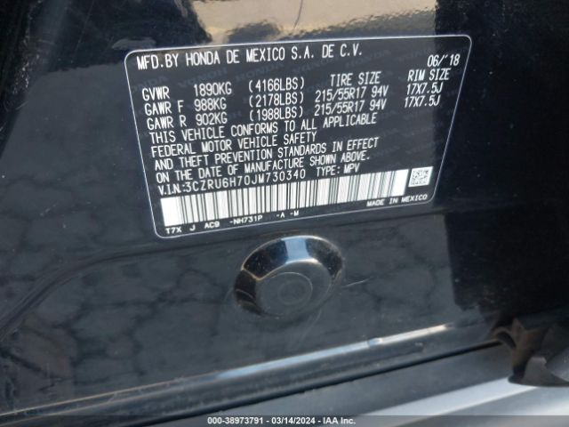 3CZRU6H70JM730340 Honda Hr-v Ex-l