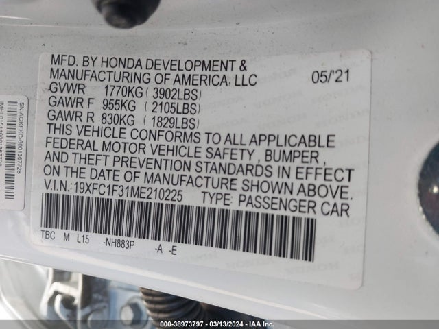 Honda CIVIC EX 2021 19XFC1F31ME210225 Image 9