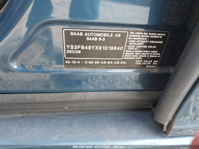 2009 SAAB 9-3 YS3FB49YX91019840 Photo 8