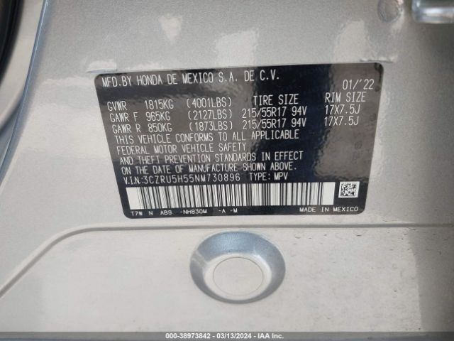 3CZRU5H55NM730896 Honda Hr-v 2wd Ex