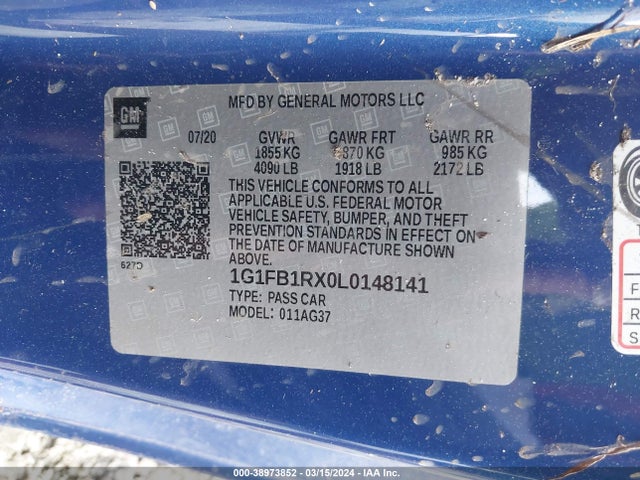 Chevrolet Camaro Rwd  1lt 2020 1G1FB1RX0L0148141 Image 9