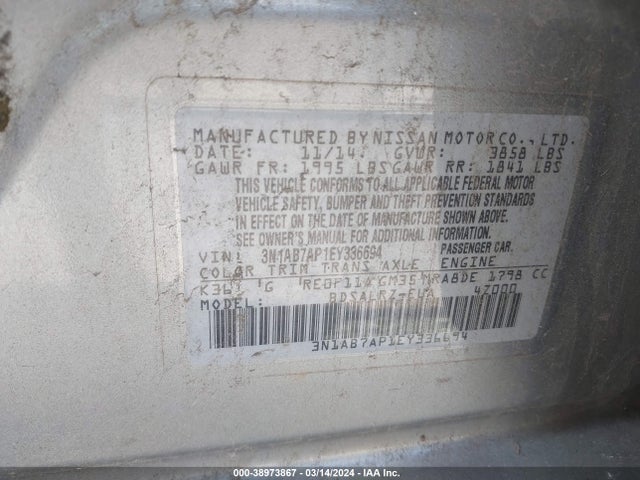 Nissan SENTRA SR 2014 3N1AB7AP1EY336694 Image 9
