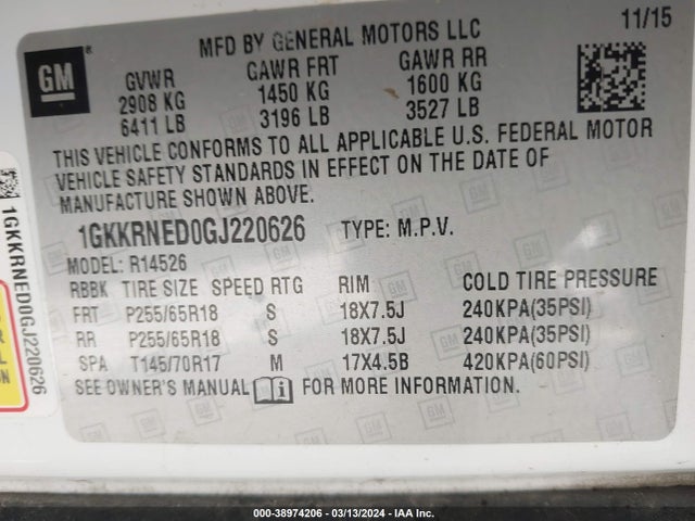 GMC Acadia Sle-1 2016 1GKKRNED0GJ220626 Image 9