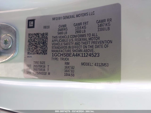 Chevrolet Colorado Wt 2019 1GCHSBEA4K1124523 Image 9
