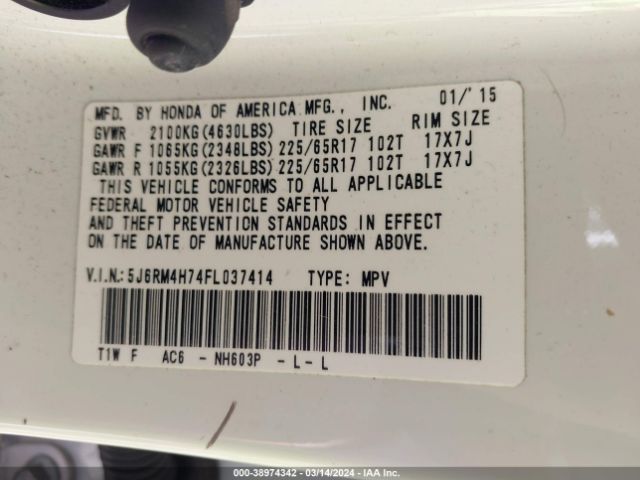 5J6RM4H74FL037414 Honda Cr-v Ex-l