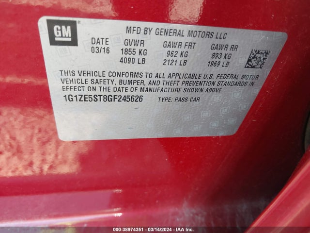 Chevrolet MALIBU 1LT 2016 1G1ZE5ST8GF245626 Image 9