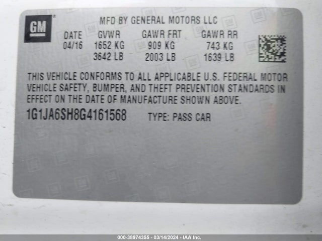 Chevrolet Sonic Ls Auto 2016 1G1JA6SH8G4161568 Image 9
