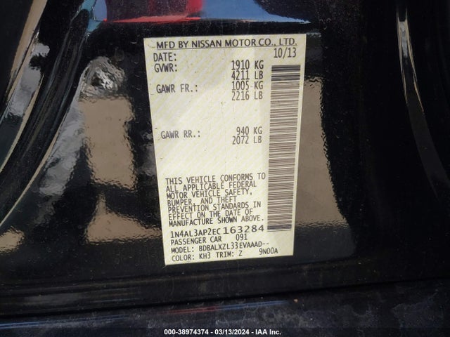 Nissan Altima 2.5 Sl 2014 1N4AL3AP2EC163284 Image 9