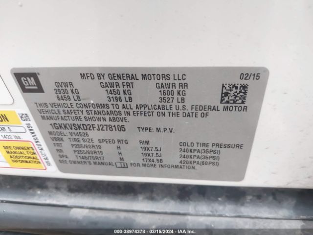 1GKKVSKD2FJ278105 GMC Acadia Slt-2