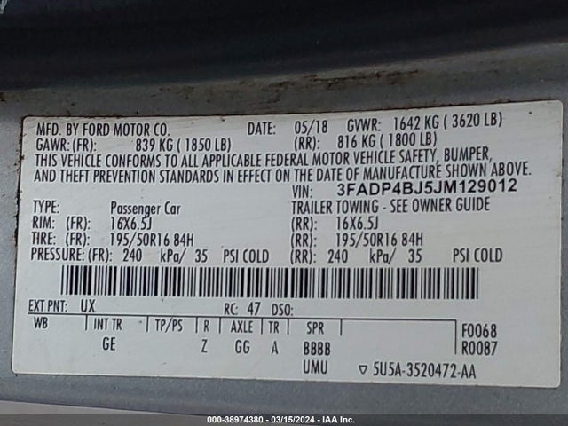 Ford FIESTA SE 2018 3FADP4BJ5JM129012 Image 9