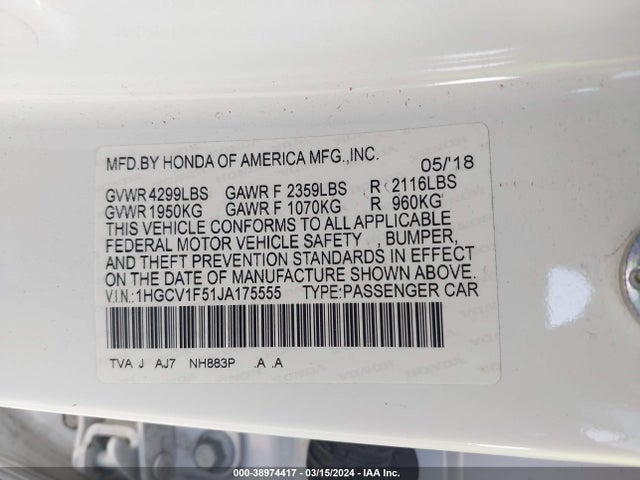 Honda Accord Ex-l 2018 1HGCV1F51JA175555 Image 9