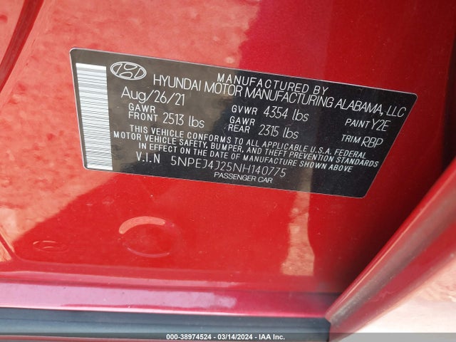 Hyundai Sonata Sel Plus 2022 5NPEJ4J25NH140775 Image 9